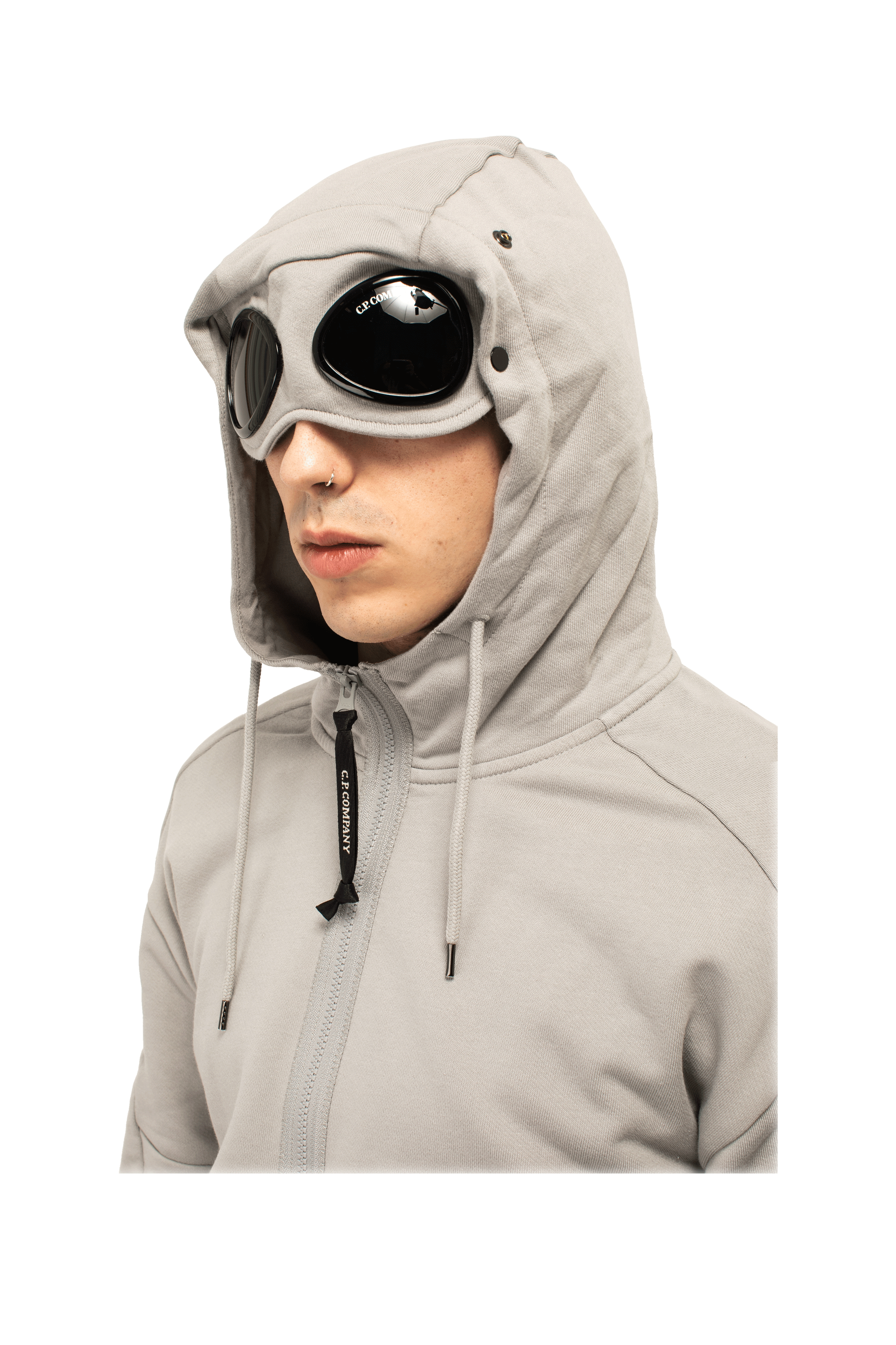 Diagonal Raised Fleece Goggle Zipped Hoodie