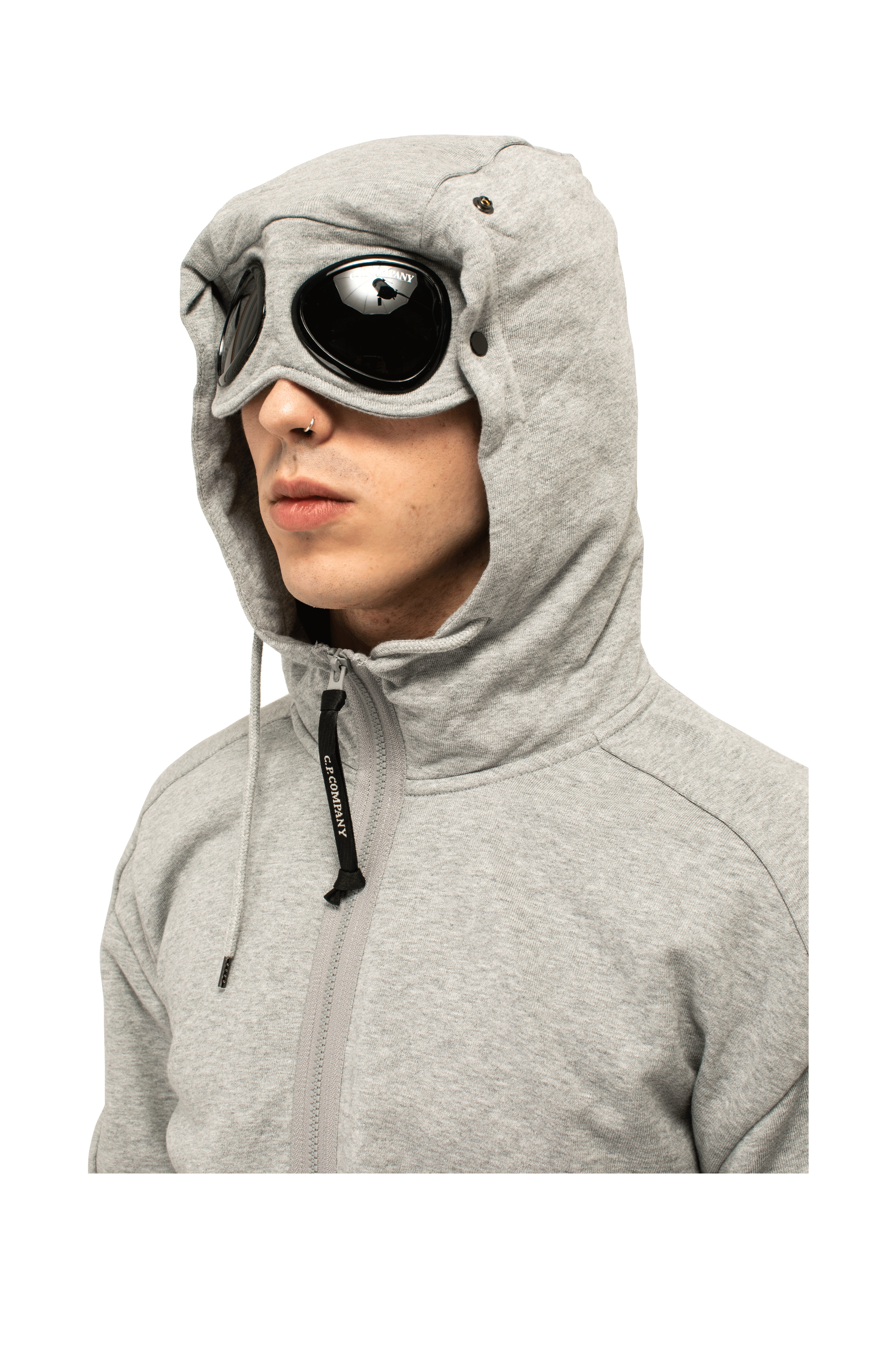 Diagonal Raised Fleece Goggle Zipped Hoodie