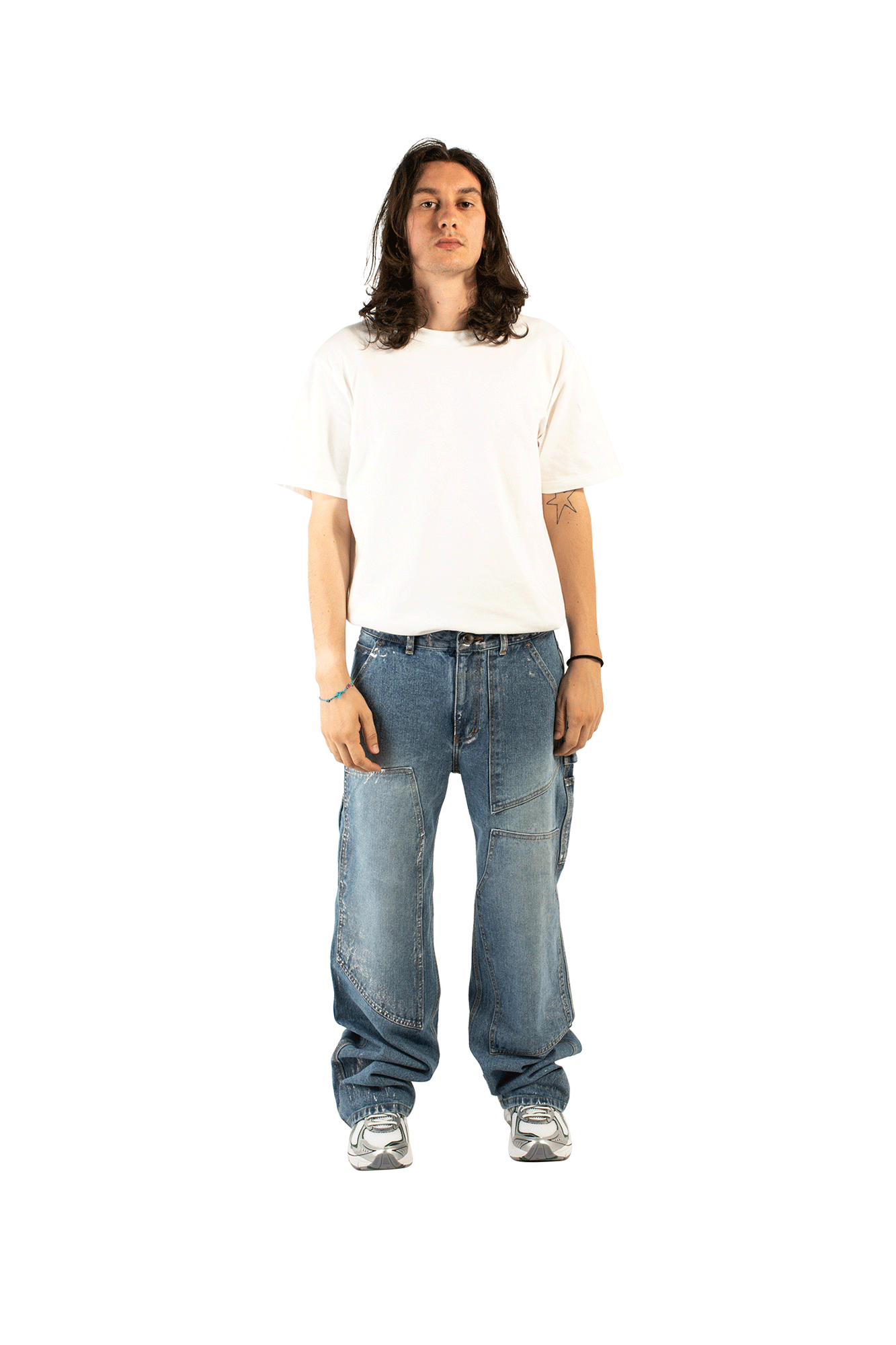 Wax Coated Carpenter Wide Leg Jeans