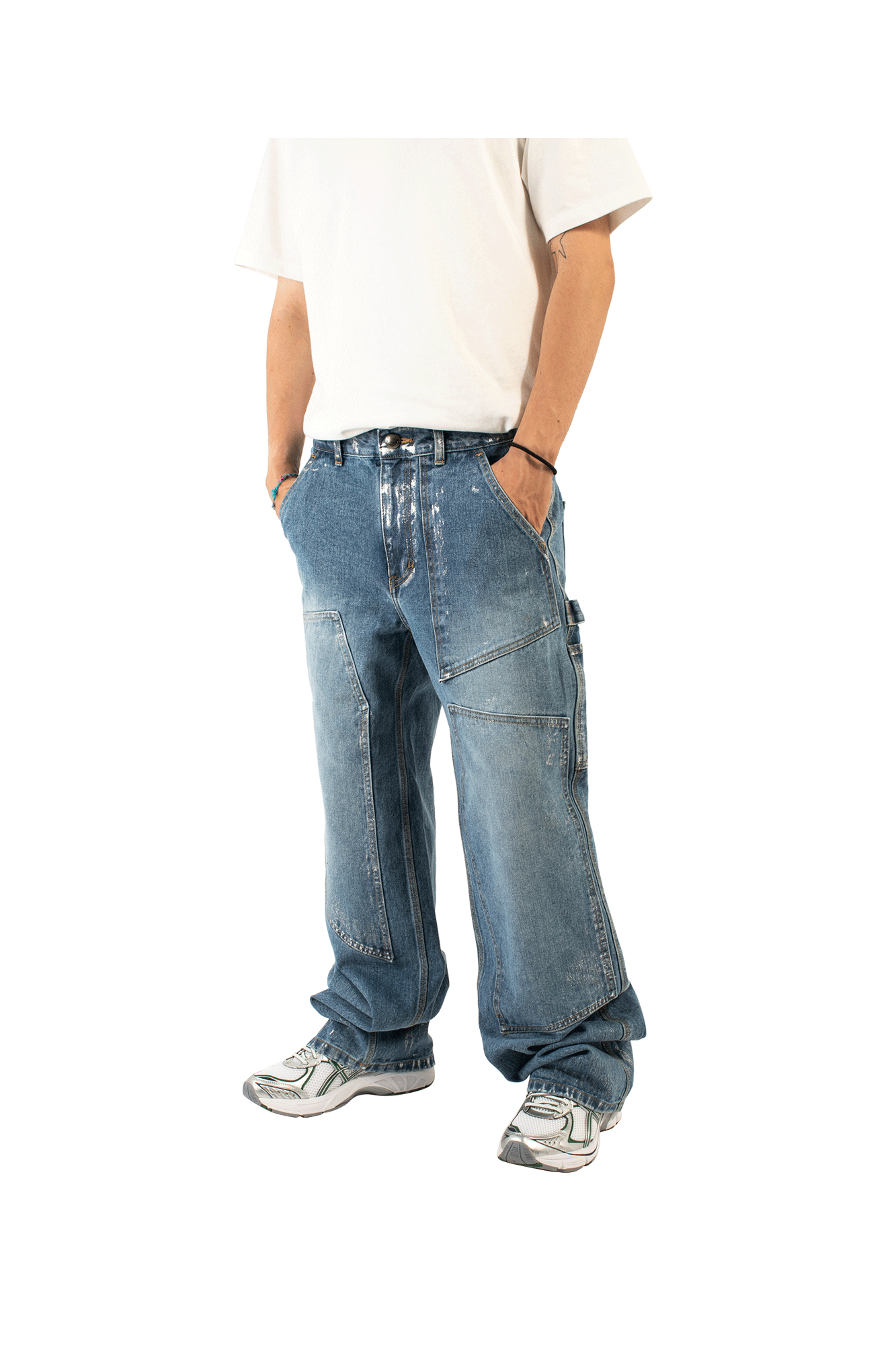 Wax Coated Carpenter Wide Leg Jeans