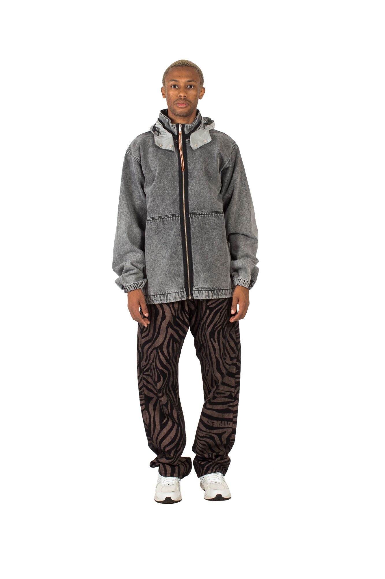 Nylon Hooded Denim Jacket One Block Down Nylon Hooded Denim Jacket One Block Down