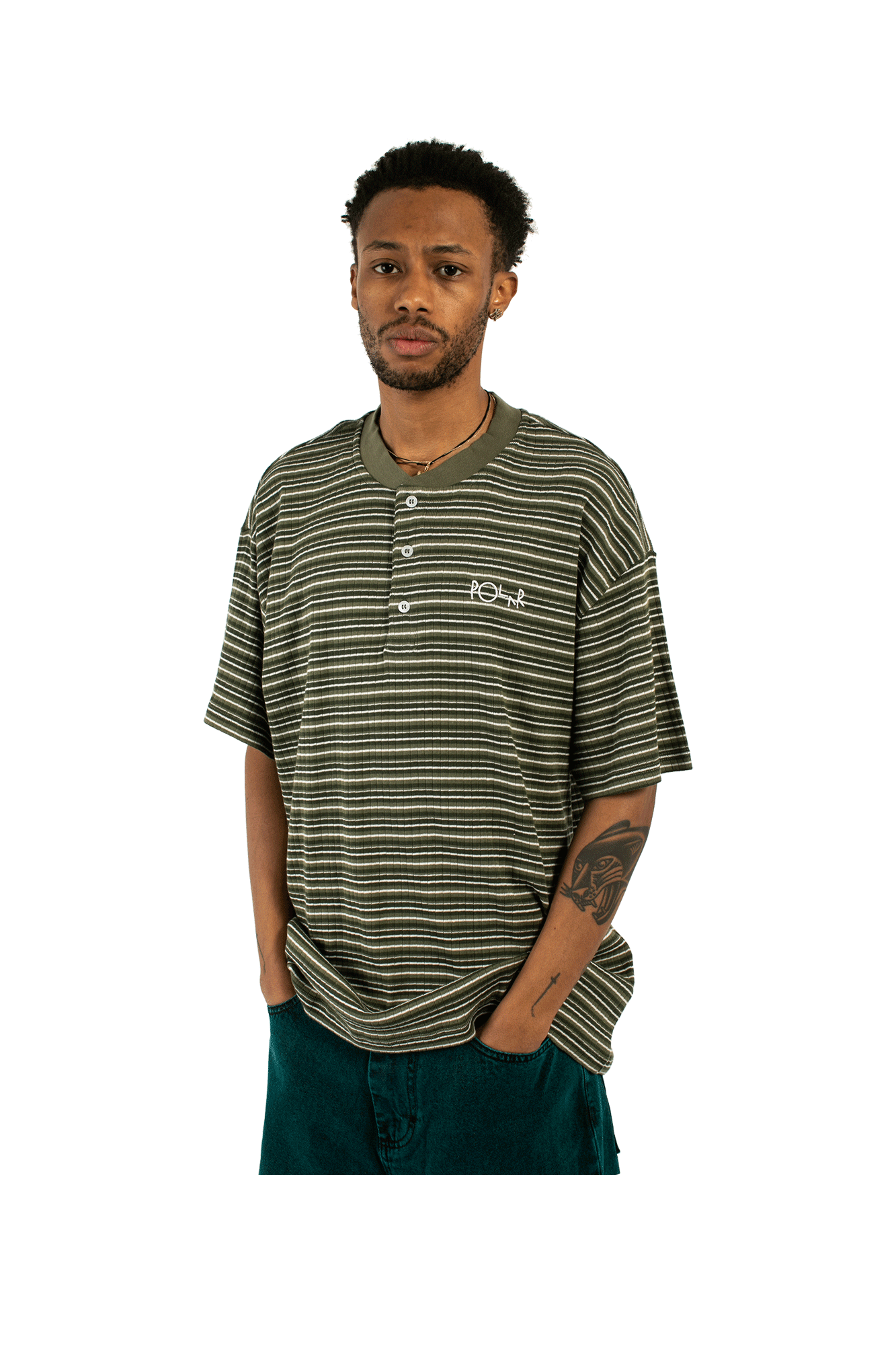 Stripe Rib Henley T-Shirt